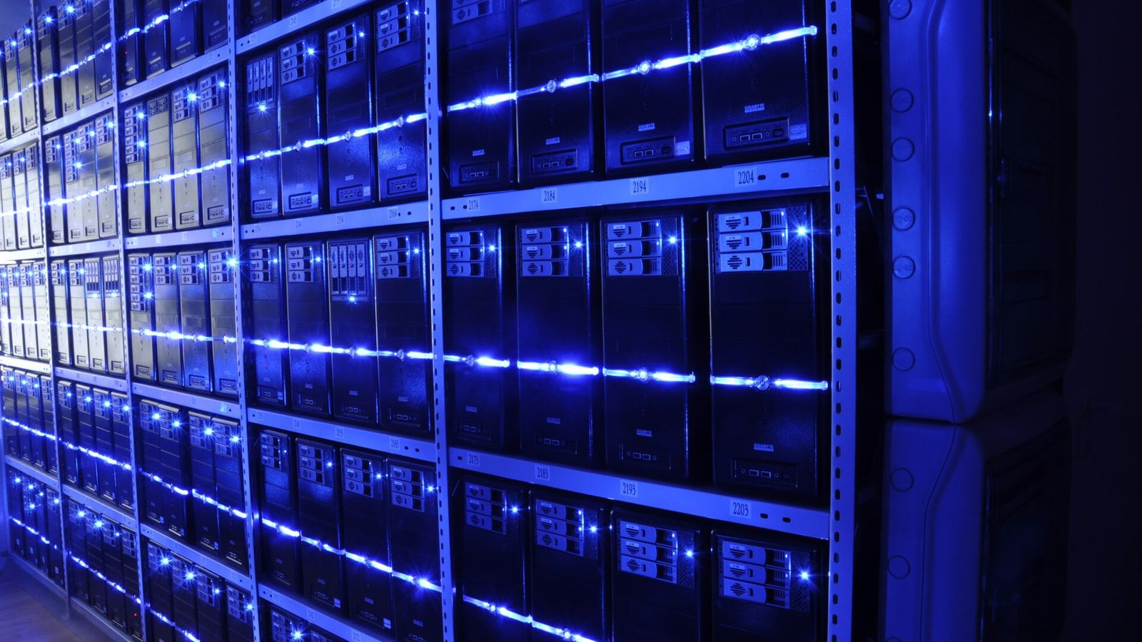 Racks of servers in a data centre